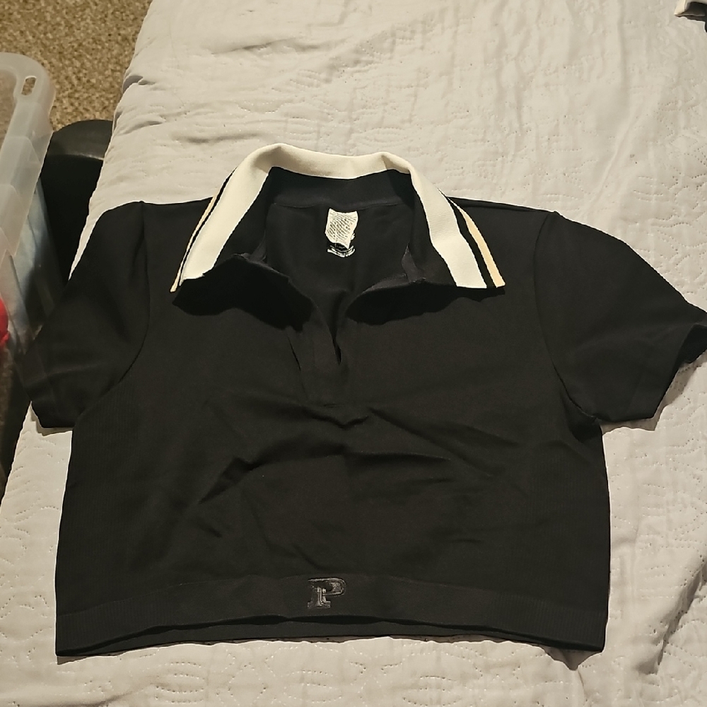 PINK Victoria's Secret Black Crop Top with White Collar